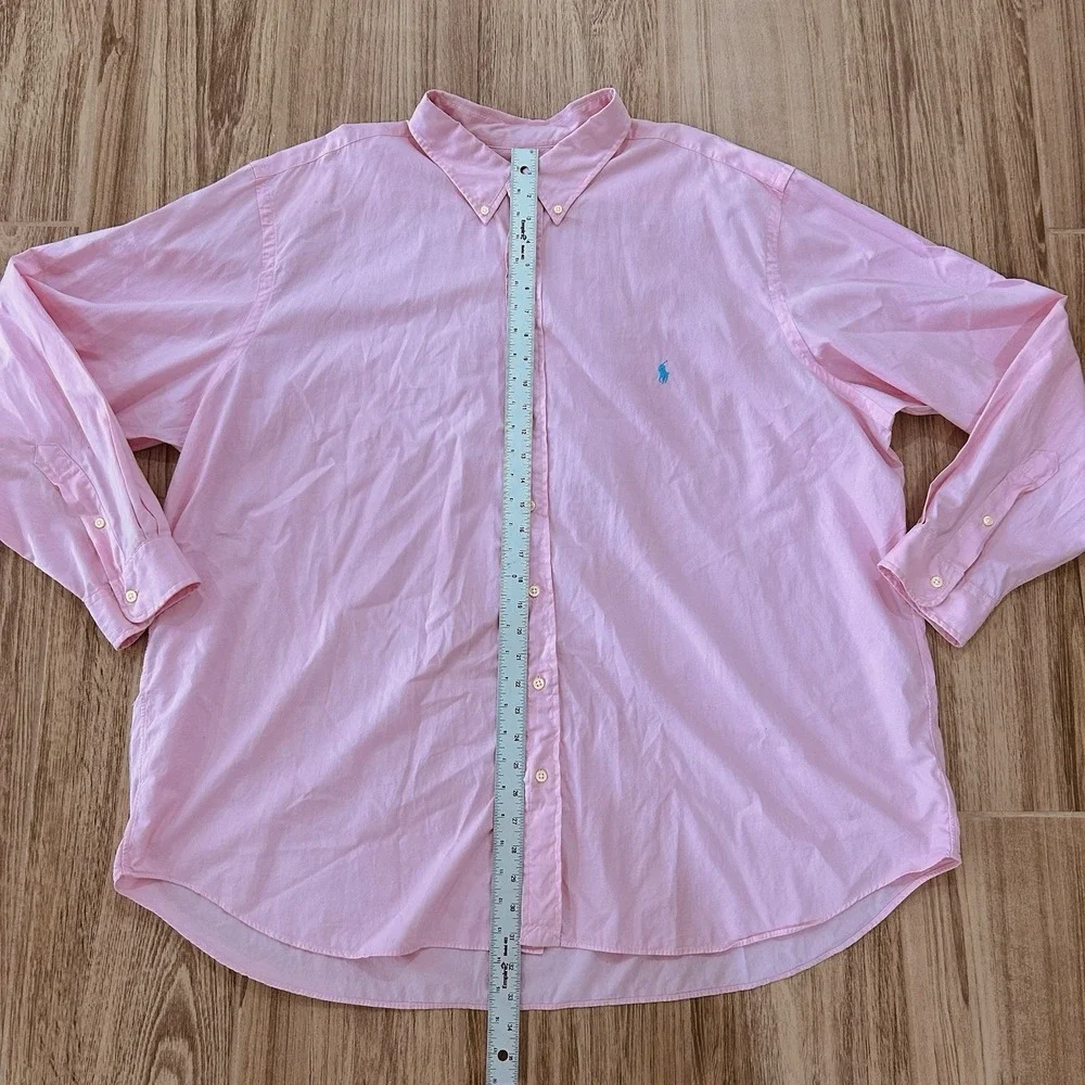 Polo Ralph Lauren Pink Long Sleeve Button Down Light Weight Twill 3XB Blue Pony